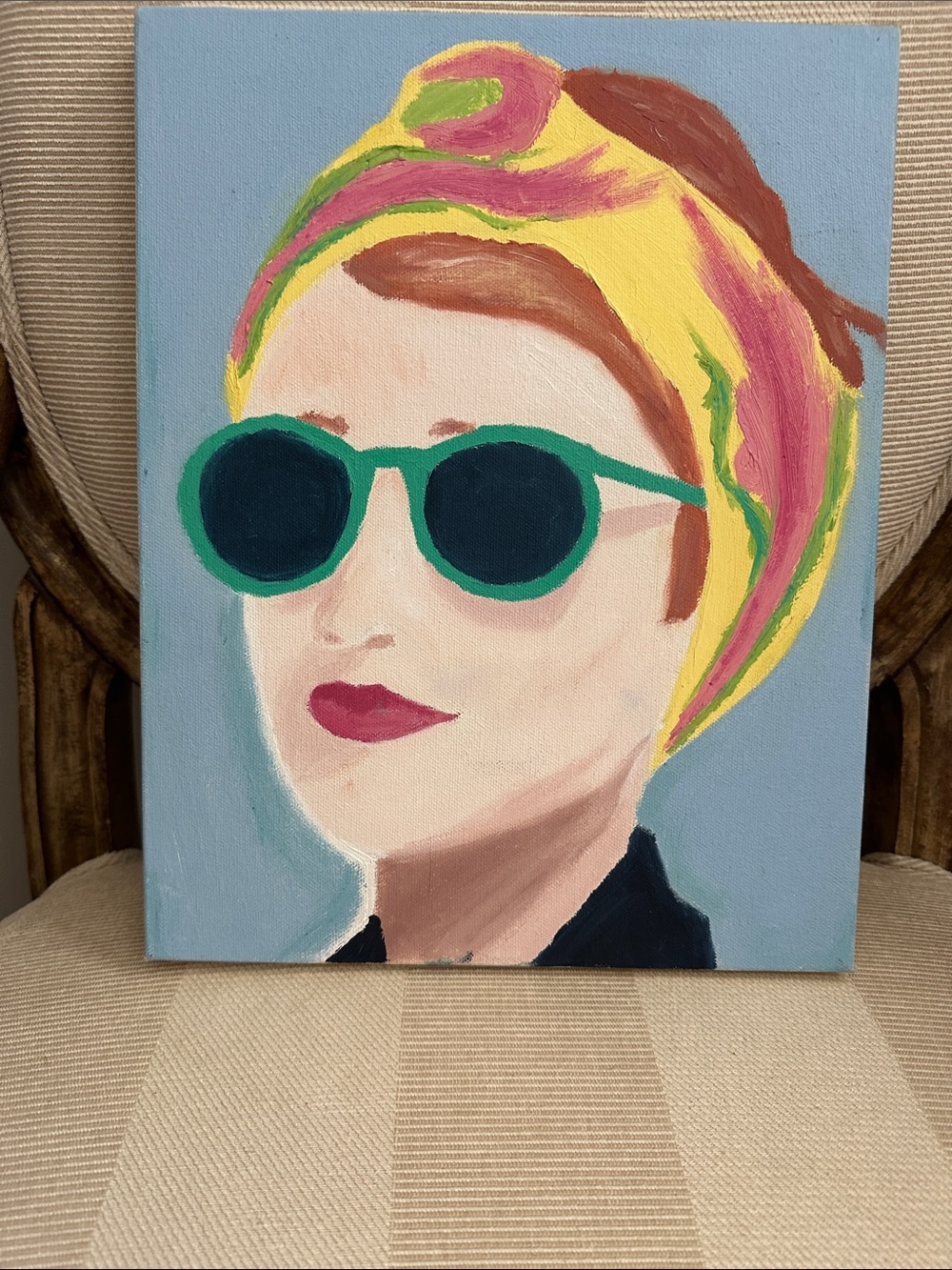 Original Acrylic Portrait Painting Retro Woman Sunglasses Novice Pop Art Canvas